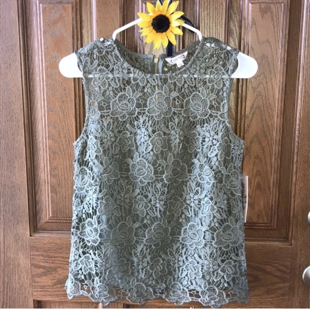 NWT Nanette Lepore Green Sleeveless Lace Top Sz XS